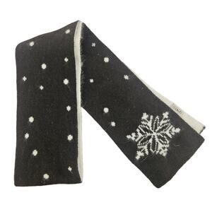 Vintage L.L.Bean Dark Brown Crearm Snowflake Scarf Rabbit Hair Wool Blend Basic